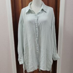 Eileen Fisher Mint Green Irish Linen Button-Up Shirt
